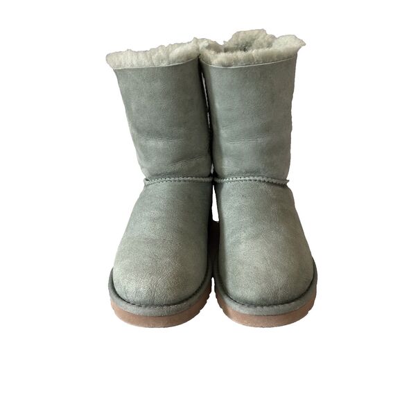 Womens Ugg Boots Sz 8 Bailey Bow Sage Light Green Suede Coquette Has Normal Wear - Picture 2 of 13